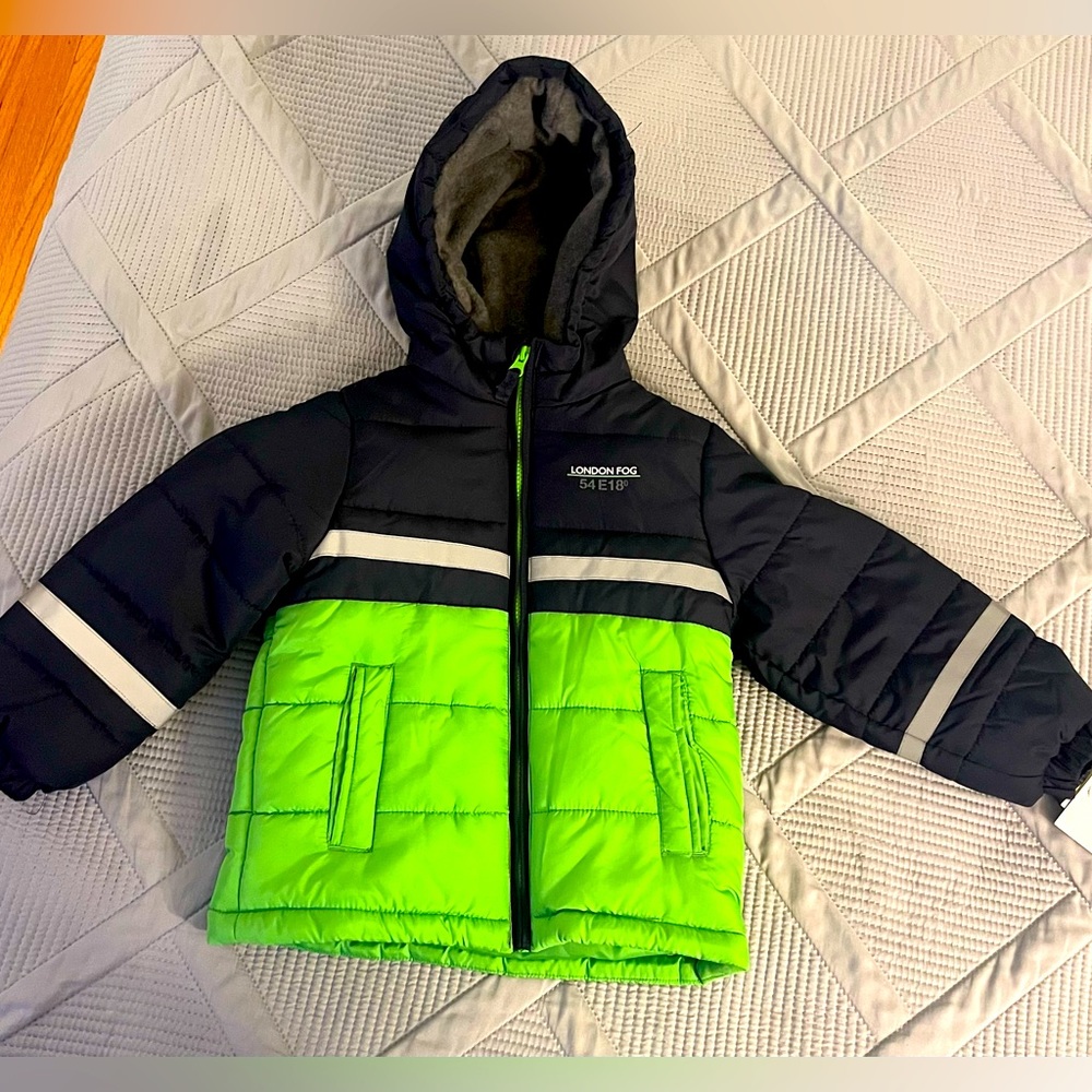 Brand New - Lands End coat - kids size 5/6 - dark gray with lime green